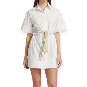 Japanese Cotton Shirtdress White Mini Shirt Dress Tie Waist Size 6 🤍